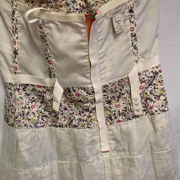 J. Crew Liberty of London Ivory Floral  Strapless Ruffle Tiered Mini Dress Sz 0 - Picture 12 of 16